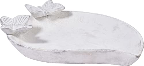 dobar® 12981e Große Vogeltränke Foglia mit Deko-Vögeln - Edles Vogelbad aus hochwertiger Zement - Frostfeste Tränke für Wildvögel, 37 x 28 x 4,5 cm, Weiß