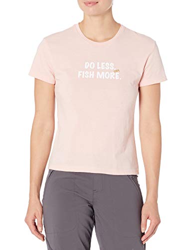Huk Womens Do Less Fish More Crew | Ladies Fishing T-Shirt With UPF 30+ Sun Protection, Seashell Pink, Medium