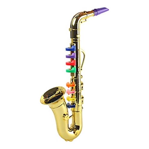 HOMSFOU Golden Kids Saxophone Toy: Musical Wind Instruments 8 Rhythms Saxophone Trumpet Performance Prop Toddlers Development Toys For Kids Beginners Cover