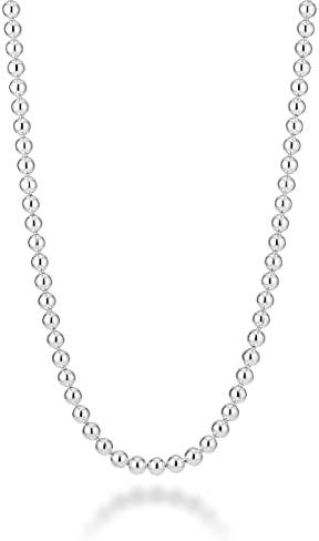 Miabella 925 Sterling Silver Italian Handmade 3mm Bead Ball Strand Chain Necklace for Women, Made in Italy (Length 16 Inch (X-Small))