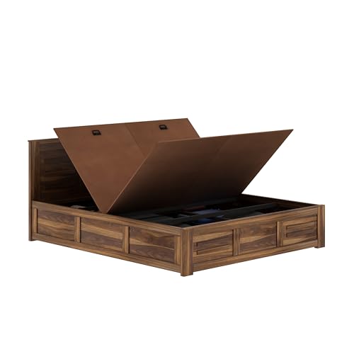 Image of Ganpati Arts Sheesham Wood Swiss Queen Size Bed with Box Storage | Wooden Double Bed Cot Palang Furniture for Bedroom, Living Room, Hotel, Home (Teak Finish)