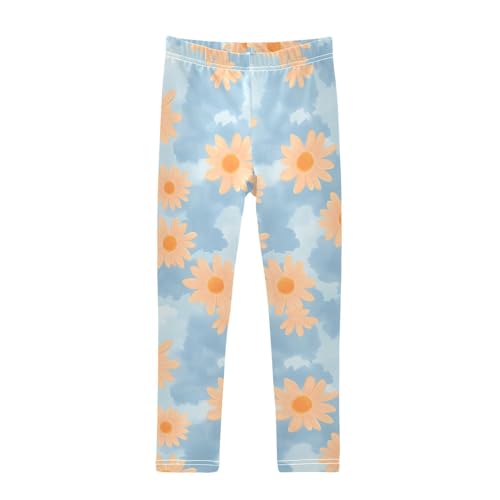 ALAZA Girls' Leggings Children's Yoga Pants Skinny Printed Dance Orange Daisy Comfortable 4T