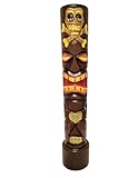 WorldBazzar Hand Carved Wood 40' Tall Tiki Totem Pole Carved Design Skull and Cross Bone