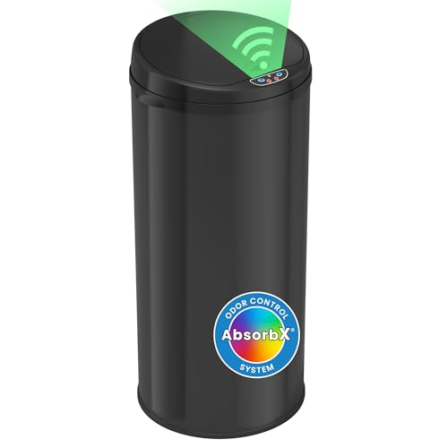 iTouchless 13 Gallon Automatic Trash Can with Odor Control System – Black Round Kitchen Sensor Garbage Bin for Kitchen or Office