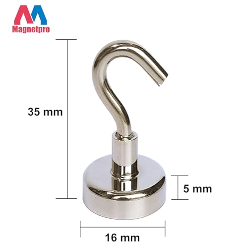 Magnetpro 6 Stück Magnethaken 9 KG Kraft, 16 mm Magnete Magnetischer für Türen, Schränke, Decken, Armaturen, Industrielle Armaturen (9 KG-6 Stück)