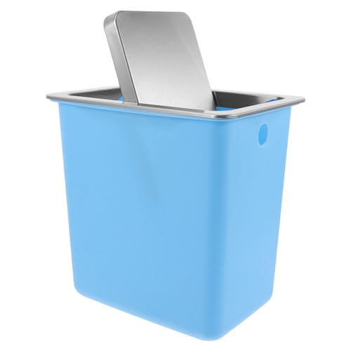 DOITOOL Papelera Empotrada De Sobremesa Pequeña De Plástico Con Tapa Abatible Para Escritorio Con Tapa Abatible Para Encimera De Cocina Color Azul