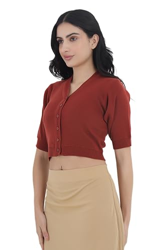 Image of Women Winter Wear V-Neck Half Sleeves Regular Fit Woollen Blouse