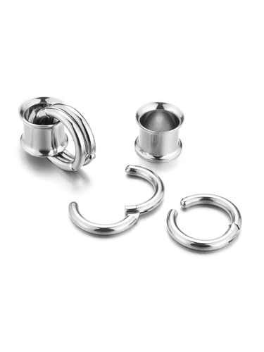 PiercingJ 1 Pair Ear Guages with Rings Ear Weight Plugs Tunnels Hypoallergenic Ear Expander Stretchers 316 Stainless Steel Hoop Earrings Piercing Body Jewelry 0G 00G 1/2" 9/16"2