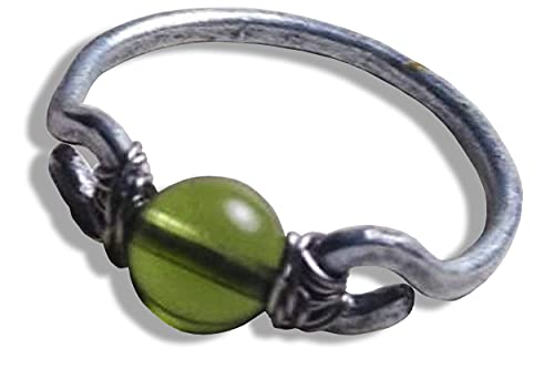 Genuine Moldavite 6mm Bead Ring in Stainless Steel- Silver-Bronze-Copper-14K Gold-14K Rose Gold Hammered Ring Sizes 4-16-