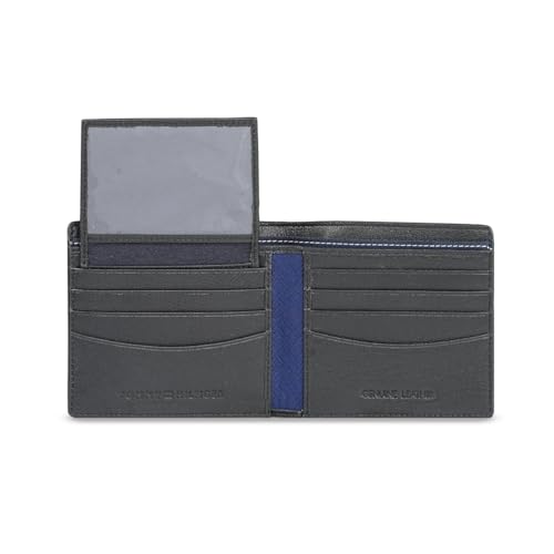 Image of Tommy Hilfiger Men's Leather Wallet Pelotas | Solid Black Passcase Bi-Fold with 12 Card Slots, Coin Pocket | Stylish Purse for Gents