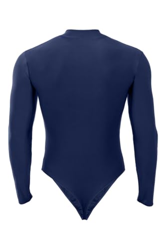 ML-Sport24 Herren Stringbody mit Kragen Frontreißverschluss lange Ärmel, matt, stretch, 80% Polyamid 20% Elasthan M, Schwarz