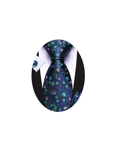 Image of Barry.Wang Flower Ties for Men Silk Woven Floral Tie Sets Necktie Handkerchief Cufflinks Wedding Party