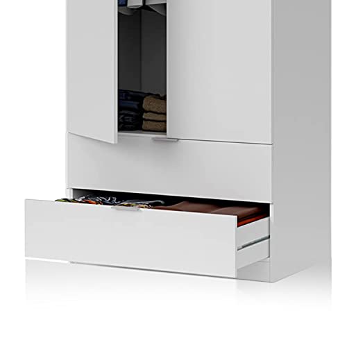 duehome | Armario de 2 Puertas y 2 cajones, Modelo Lark, Acabado en Color Blanco Artik, Medidas: 81 cm (Ancho) x 180 cm (Alto) x 52 cm (Fondo) - imagen 5