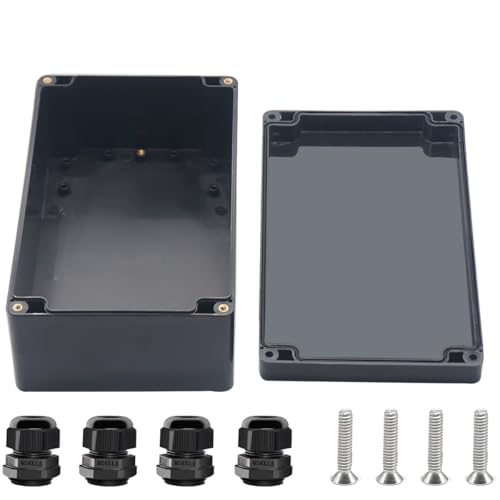 Otdorpatio Project Box ABS Black Electrical Boxes IP67 Outdoor Waterproof box Electronic Junction Box Power Enclosure with Cable Glands for DIY Project 7.9 x 4.7 x 3 inch (200x120x75mm)
