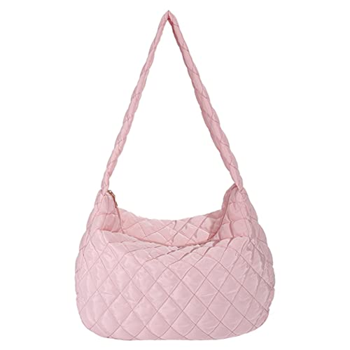 Bolsa feminina moderna com grande capacidade para axilas, bolsa de mão com estampa de losango, lisa, portátil, axila para mulheres, rosa