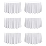 Dailyset 6-Pack White Round Tablecloths, 120 Inches, Stain-Resistant Polyester for 5-6 Ft Round Tables - Washable Table Covers for Weddings, Banquets, Birthday, Parties, Events