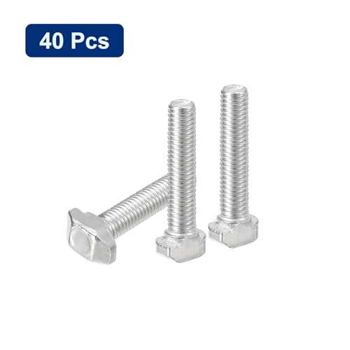 Image of uxcell 40Pcs T-Slot Bolts, M5 x 25mm Hammer Head Bolt T Screw Drop-in Stud for 2020 Series T-Slot Aluminum Extrusion Profile, Carbon Steel Nickel Plated, Silver