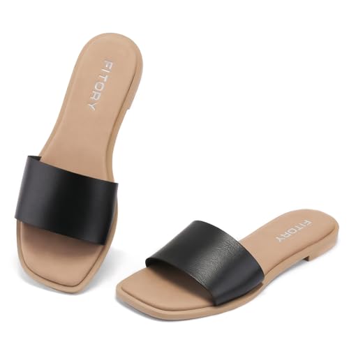Image of FITORY Women's Slide Sandals Fashion Square Open Toe with Cushioned Footbed Slippers for Beach Size