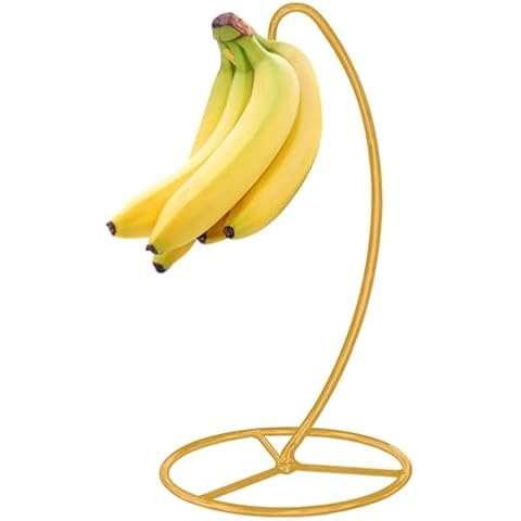 FFQ Banana Holder Stand,Banana Hanger Tree Stand , Banana Holder Under Cabinet,Banana Hook Stand Hold 15lb Banana,Gold Cover