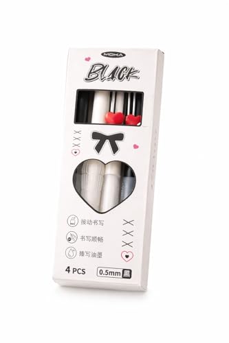 Image of Heart Shape Black Pen Set 0.5mm Fine Tip Smooth Writing Black Ink, Cute Aesthetic Heart Top Design, Stylish Pens for Kids Students Office School Use, Lightweight Grip - Pack Of 1 (4 Pens)