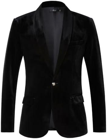 THWEI Mens Velvet Blazer Slim-Fit Solid Color One Button Blazer Sport Coat Jacket for Wedding Dinner Party