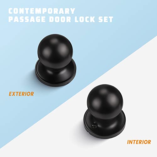 Knobwell 3 Pack Modern Door Knob Passage Door Knob Set, Closet Door Knobs, Hallway And Closet Door Knob In Classic Style With Concealed Screws, Matte Black #TOP1