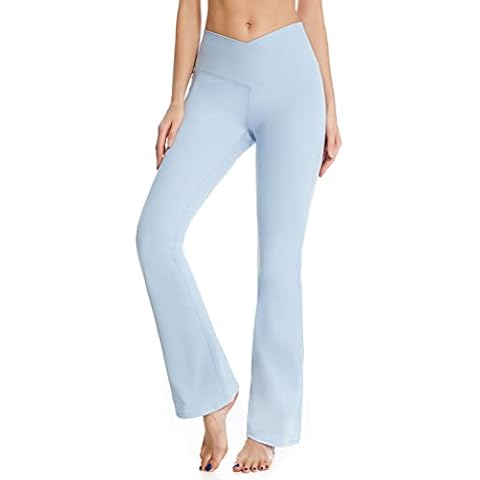 Yknktstc Women Yoga Pants Bootleg Crossover Workout Flare Bootcut Work Pants Dress Pants, Light Blue, XXXL Cover