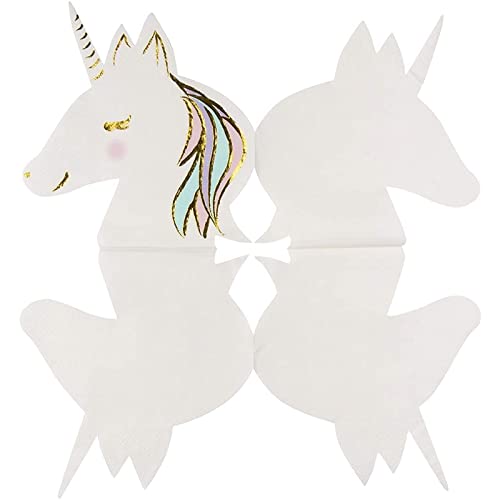Blue Panda Cocktail Napkins - 50-Pack Luncheon Napkins Disposable Paper Napkins Birthday Party Supplies 3-Ply Unicorn Die-Cut Shaped Design With Gold Foil Folded 6.5 X 6.3 Inches #TOP3
