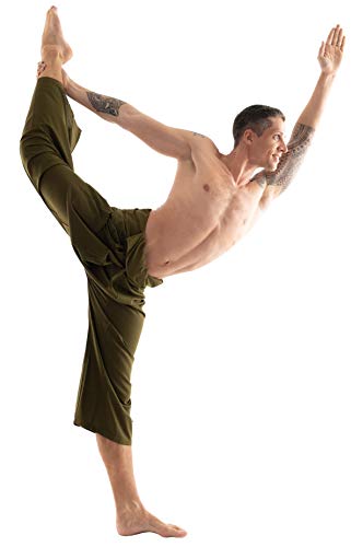 Candyhusky Thai Fisherman Pants Cotton Pirate Pants For Men Lounge Pants Samurai Pants Gypsy Costume With Pockets Lightweight-Olive Green #TOP5