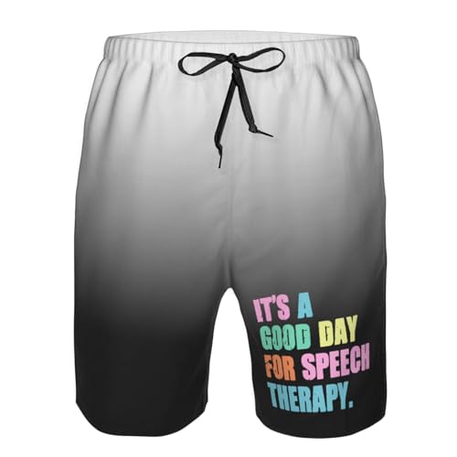 It's A Good Day for Speech Therapy Men's Casual Board Shorts - Elastic Waist Drawstring Swim Trunks,4