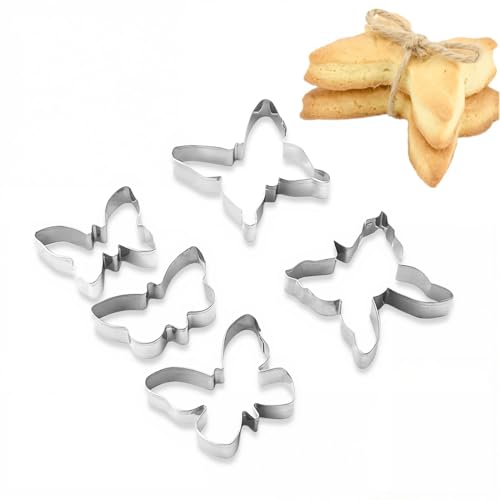 5 Piezas Moldes Galletas, Cortadores Galletas para Niños, Cortadores de Galletas de Pastelería, para Lavavajillas, Fondant y Mariposa para Hornear