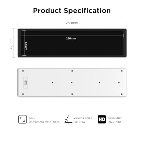 Image of 9.16 Inch LCD Mini Secondary Monitor PC Computer|Customizable 1920*480 IPS Temperature display screen|USB TYPE-C 9-Pin Motherboard Connection for Laptop Computer Windows GPU CPU-White