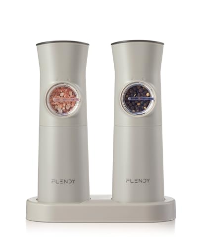 Flendy Gravity Electric Salt and Pepper Grinder Set Rechargeable, Automatic Salt and Pepper Grinder Set with USB C Charging Base, Gravity Salt and Pepper Shakers Set Electric