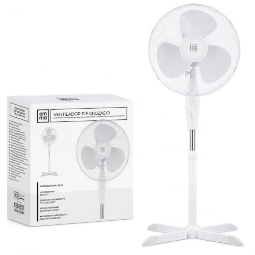 Genérico Ventilador de pie Ultra Silencioso EMMA | Envio 24h | 45 W | Bajo Consumo | Alta Potencia en 3 velocidades | Altura Modulable | 3 Aspas Duales | Pedestal - Ligero y Resistente