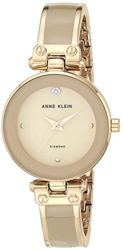 Anne Klein Women's AK/1980TMGB Diamond-Accented Dial Tan and Gold-Tone Bangle Watch