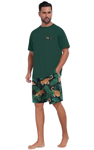 Image of Mens Pajamas Set Lightweight Summer Pjs Sleepwear Soft Comfy Short Sleeve Loungewear With Pocket (S-4X)
