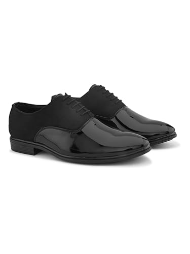 Image of STANPHORD Men Formal Oxford Shoes | Lace-Up Glossy Patent PU | Cushioned Insole | Office Wedding Party Dress Shoes(TPSL 25018)