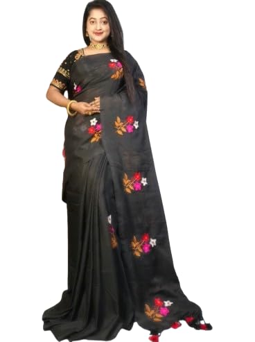 Brown Handloom Cotton Khadi Saree for Women | Soft Floral Design Traditional Saree |with Blouse Piece-picture-24