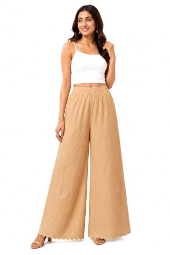 Image of Women's Premium Chicken Palazzo Pants | Wide Leg Flared Fit | Elastic Waist | Full Length Ethnic Bottom Wear | Free Size