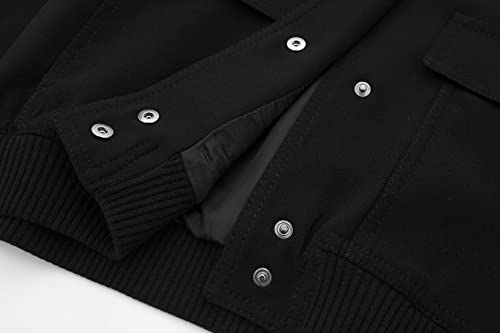 Cropped Bomber Jacket Women Button Down Coat with Pockets2