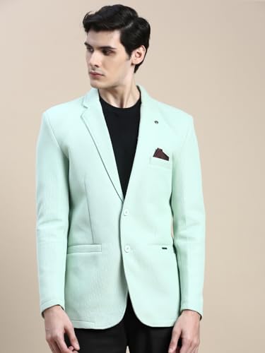 Image of SHOWOFFFF Men Solid Single Breasted Casual Blazer | Notched Lapel Full Sleeves Cotton Blazer for Mens | Slim Fit Regular Length Blazer for Men's