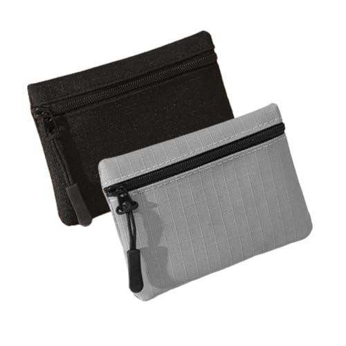 JAMAKALA 2 Pack Coin Purse Pouch, Small Change Pouch Oxford Cloth, Portable Change Purse with Zipper Coin Pouch Mini Change Bags for Women Men (Black+Grey)