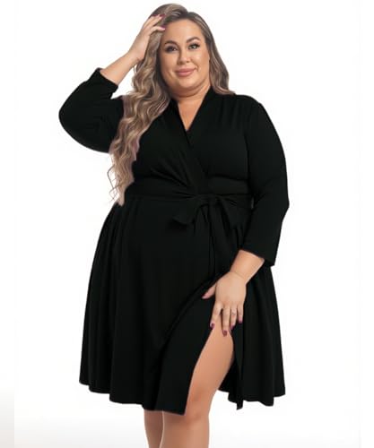 Image of SUFEINI Maternity Robe and Matching Swaddle Blanket Set, Plus Size Women Postpartum Robes Sleepwear New Mommy Gift
