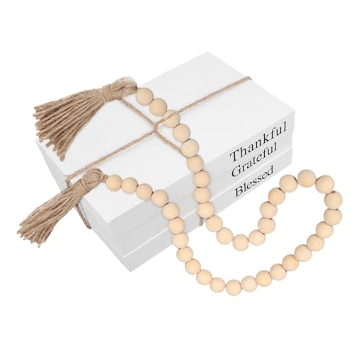 Cabilock Realistic Wooden Book Decorations for Fall Thanksgiving Table Decorations Beaded Garland Book Props