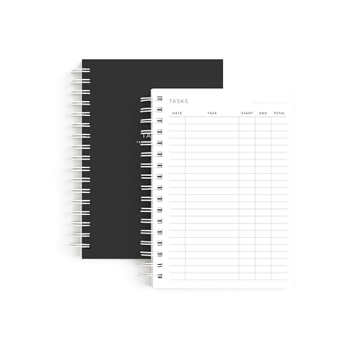 Task Time Tracker Notebook, Work Time Record, Project Hours Tracker, 180 Pages, 5.8 x 8.3 In (Black, Hardcover)