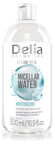 Delia Cosmetics - Clean Skin - Eau Micellaire Hydratante Visage - Démaquillage quotidien - Élimine efficacement le maquillage et les impuretés - Acide Hyaluronique, Acides aminés - 500ml