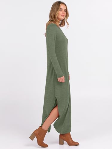 ANRABESS Women's Long Sleeve Maxi Dresses 2025 Fall Outfits Casual Loose Split Travel Vacation T Shirt Dress with Pockets4