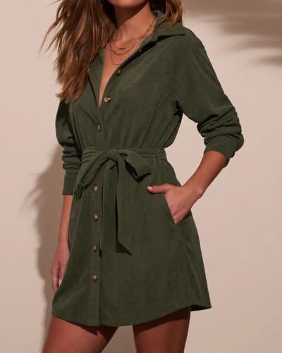 Robe mini en velours côtelé R.Vivimos avec poches pratiques et col V élégant - 2