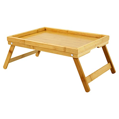 WKWKER Bamboo TV Bed Tray Table with Folding Legs Serving Trays Drawing Table Portable Laptop Desk Snack Table Breakfast Trays (Natural) by WKWKER - Image 7