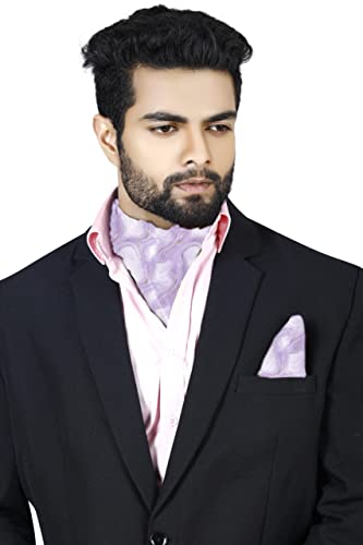Image of BLACKSMITH Jacquard Microfiber Neckwear Ascot and Matching Pocket Square Set for Men
